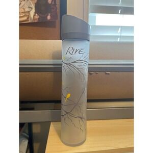 Rive Frosted Glass Water Bottle Grey Yellow Bird Tree Branch Nature Design 10in